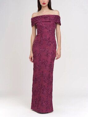 JS Collection Violet Quartz Soutache Mesh Chantal Column Gown